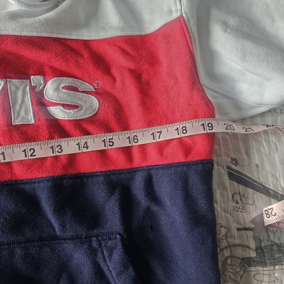 Levi’s XS Colorblock Logo Hoodie White Red Black Pullover Sweatshirt - Picture 9 of 10